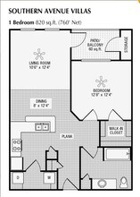 1 Bed 1 Bath 820 SqFt (760 Net) 2002 floor plan